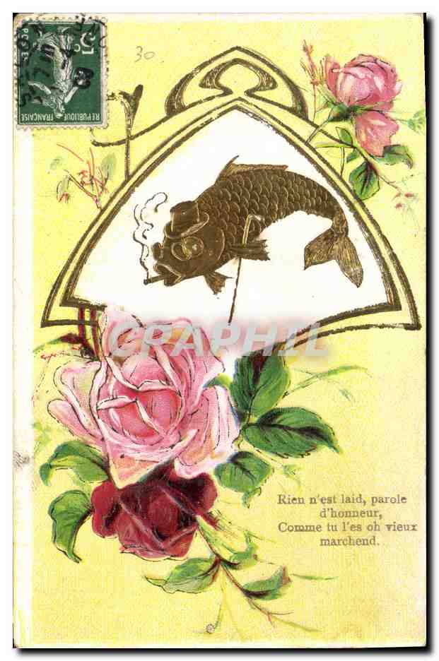 CPA Fantaisie Fleurs Poisson Cigarette Tabac 