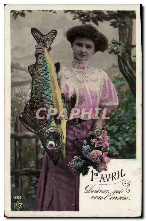 CPA Fantaisie Femme 1er Avril Poisson 