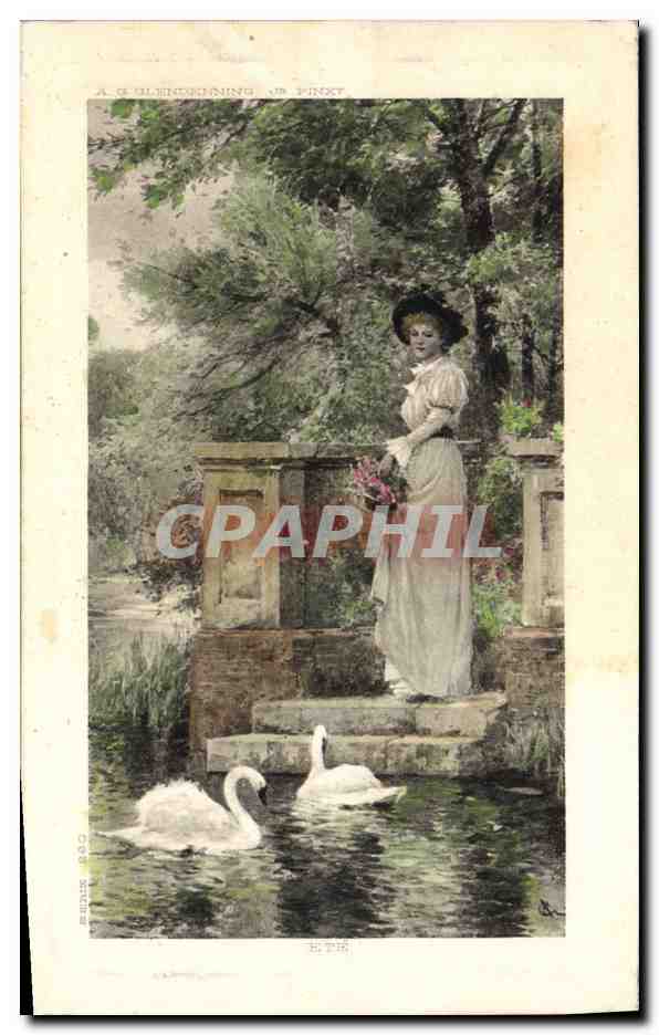 CPA Fantaisie Femme Femme Cygne 