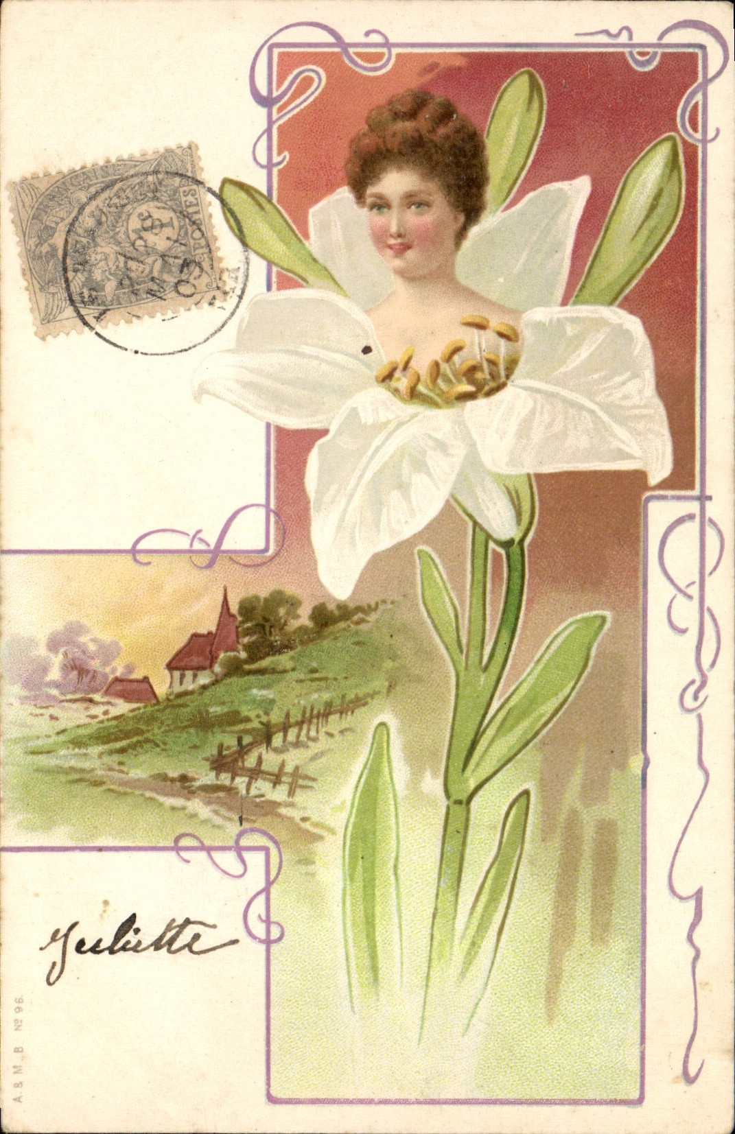 Femme au sein de lys blanc — éditeur A.S.M.B. n°96