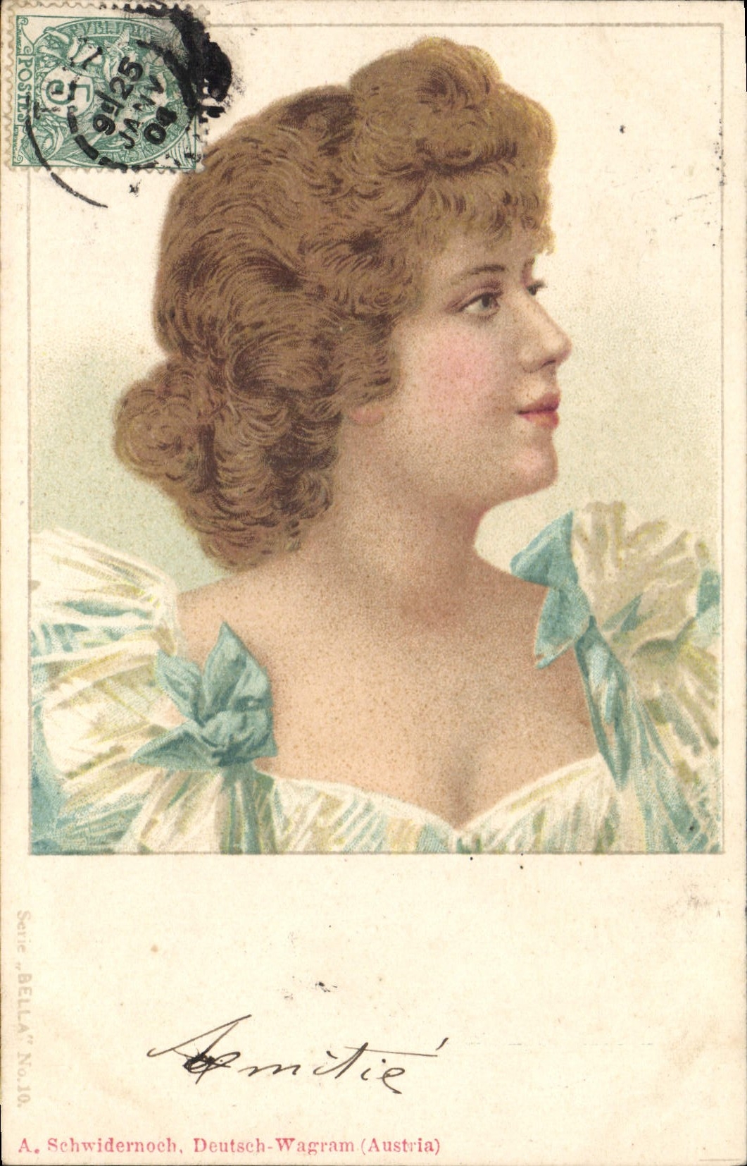 Jeune femme en buste — portrait — A. Schwidernoch, Deutsch-Wagram (Autriche), série BELLA n°10