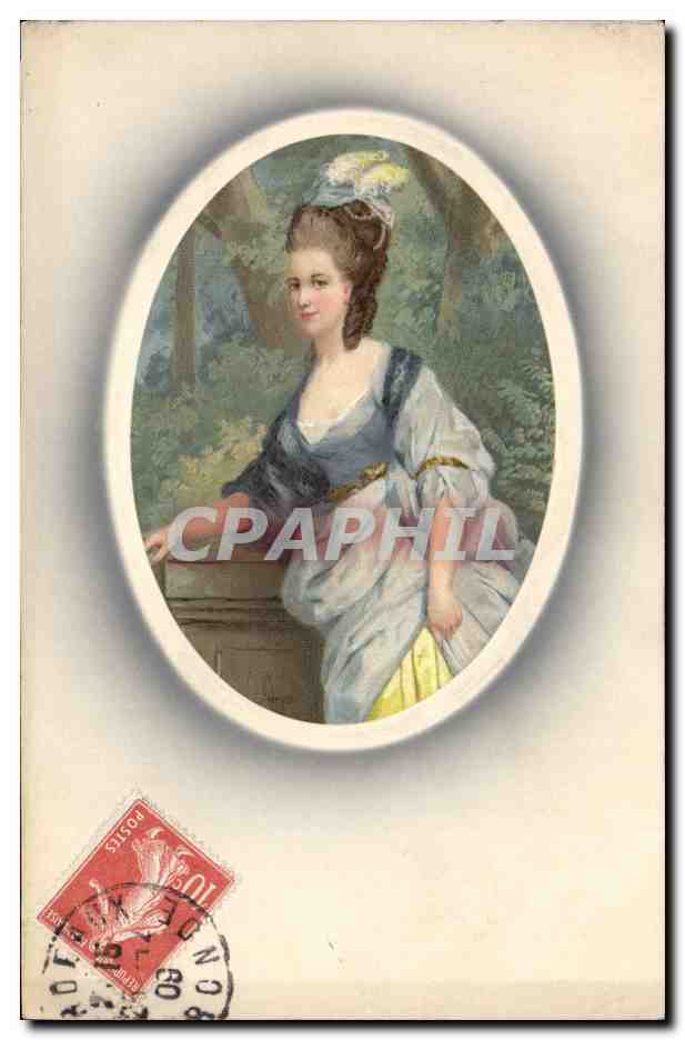 Jeune femme en robe bleue — dans un cadre ovale — éditeur non visible