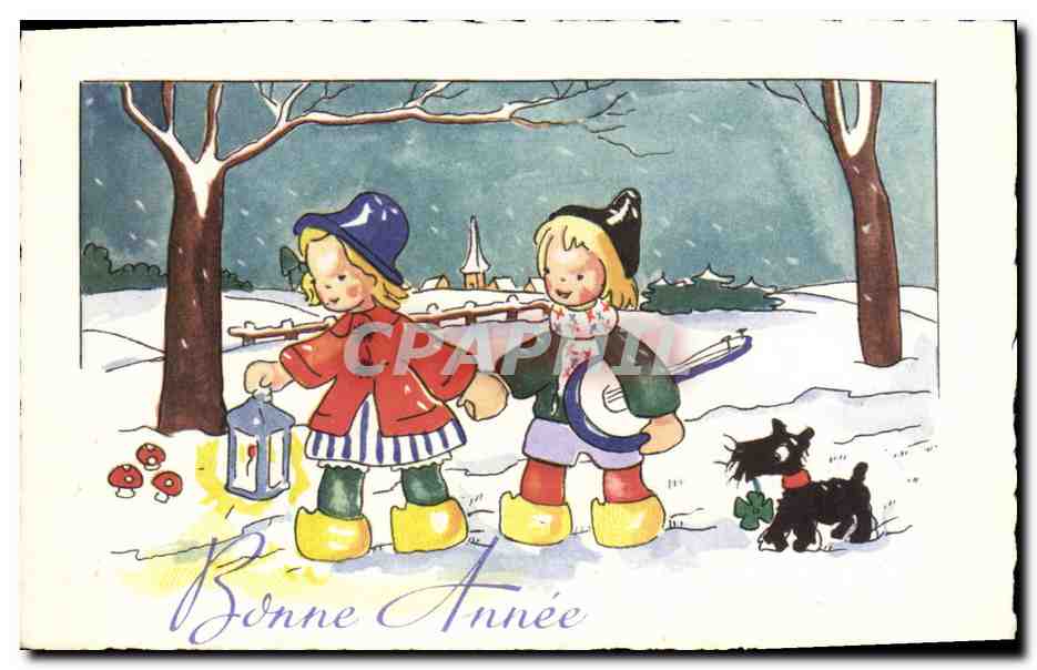 CPA Fantaisie Enfants Chien Bonne annee 