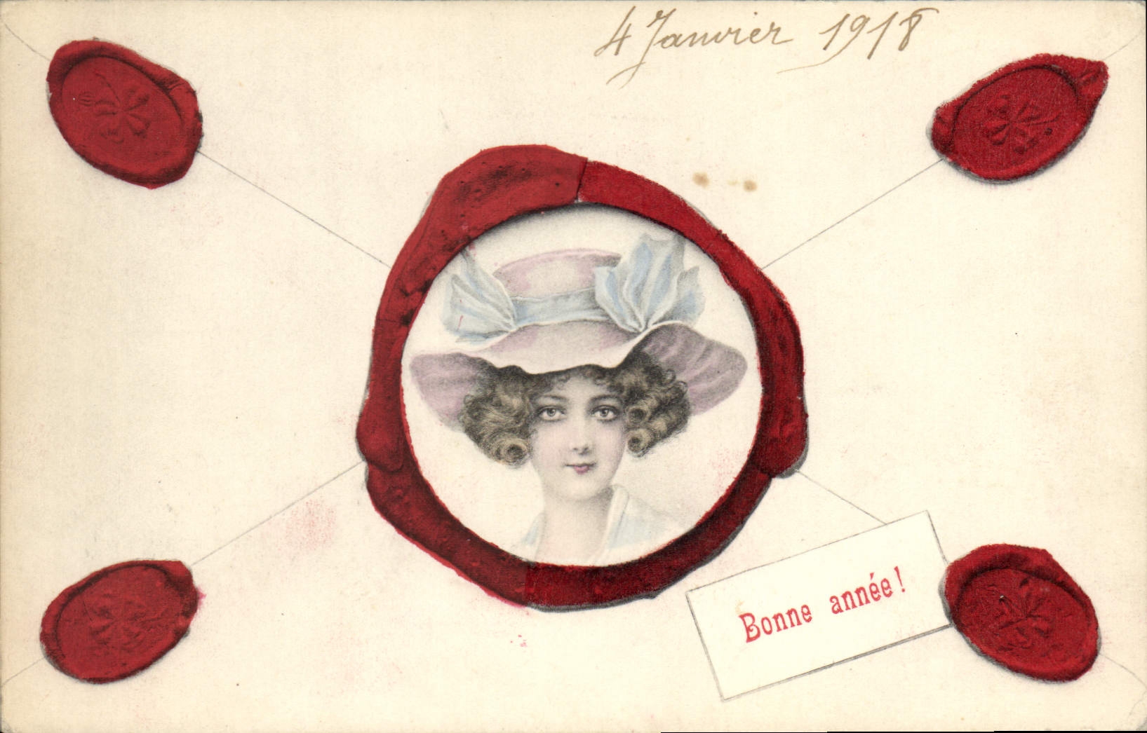 Frau mit Hut — Frohes Neues Jahr 1918 — Serie 2571