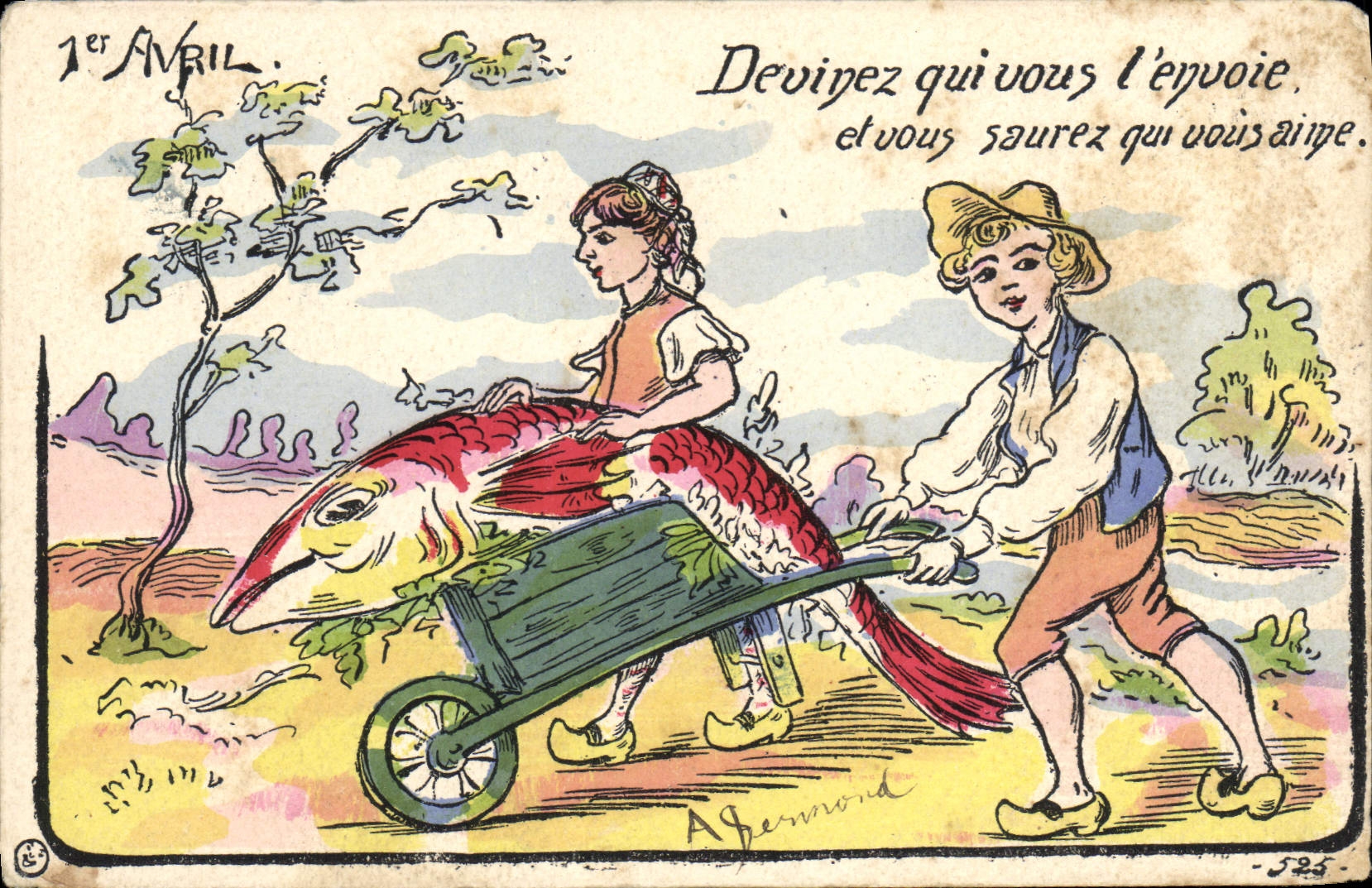 CPA Fantaisie Femme Poisson 1er Avril