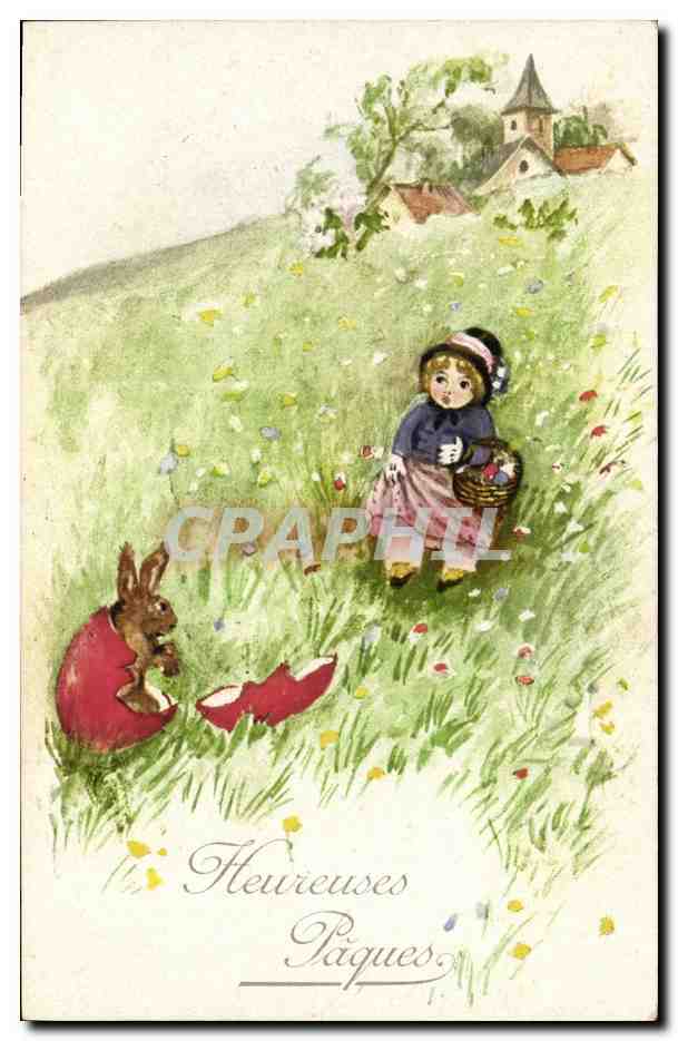 CPA Fantaisie Enfant Lapin Paques 