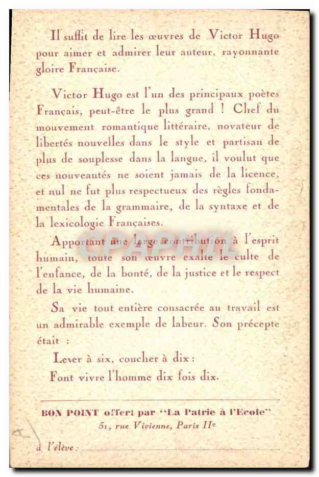 Victor Hugo — 1802-1885 — éditeur non visible — Verso