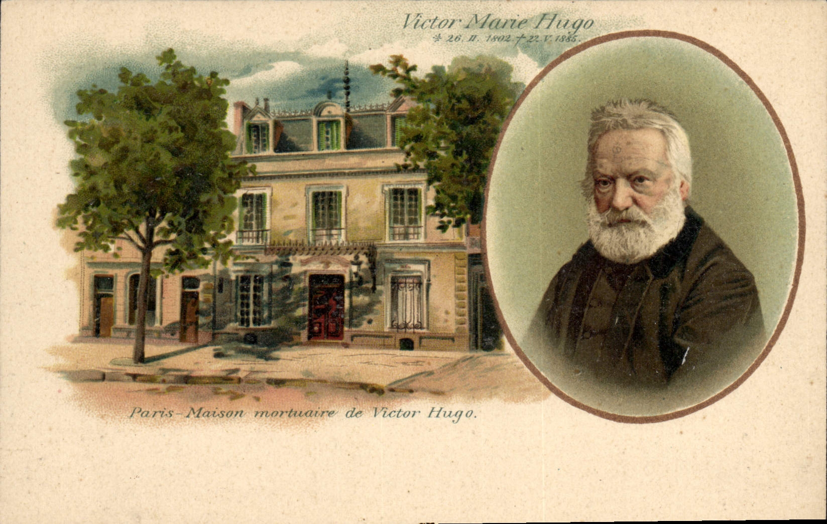 Paris - Maison mortuaire de Victor Hugo — portrait et inscription — éditeur non visible