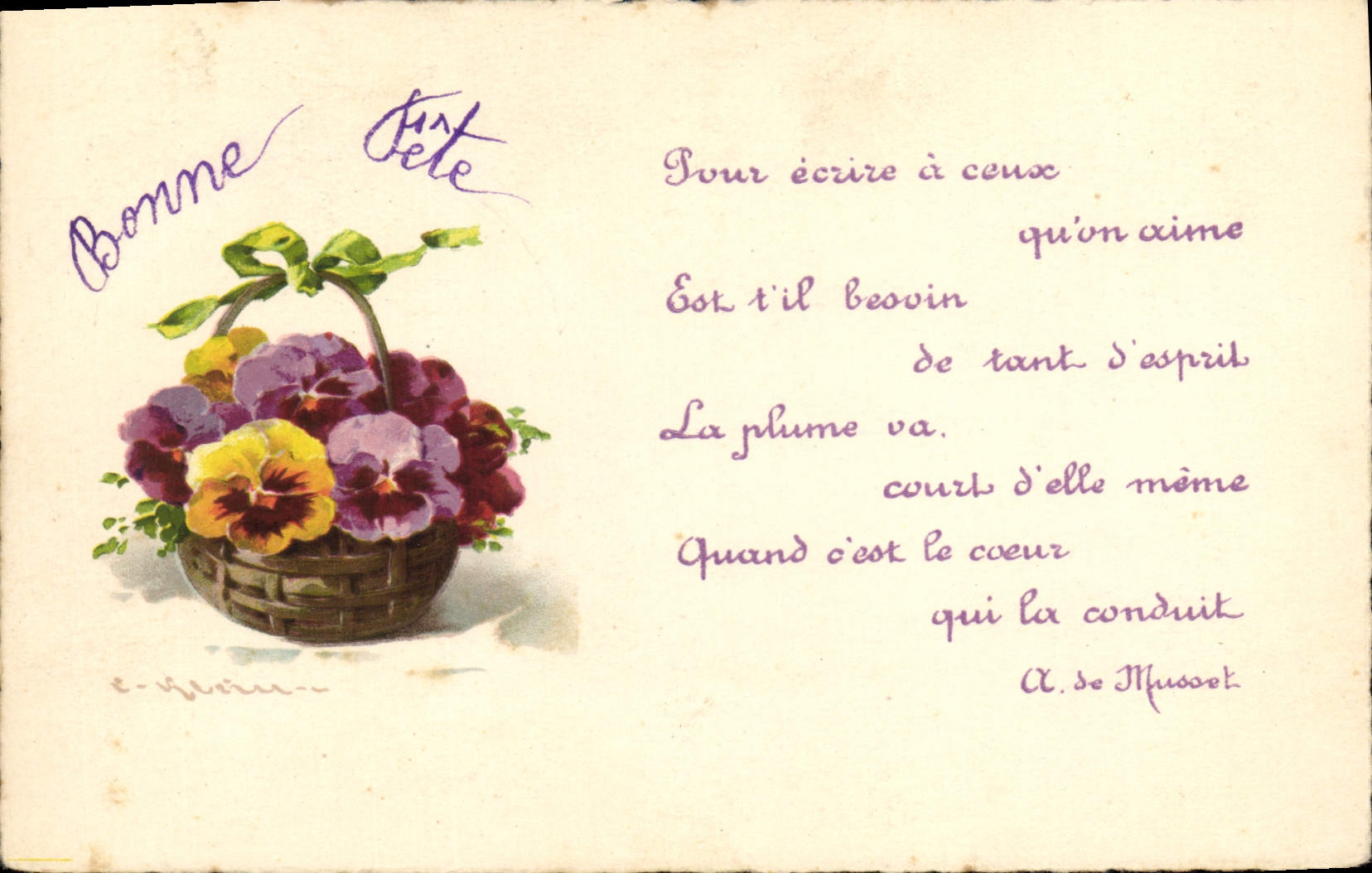 Bouquet de pâquerettes — carte de vœux avec poème — éditeur Hounor, n°314