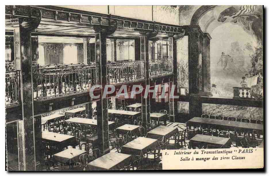 Intérieur du Transatlantique 'PARIS' — Salle à manger des 3ères Classes — Éditeur A. L. Toffarre