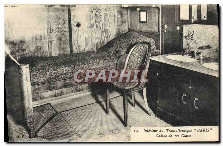Intérieur du Transatlantique "PARIS" — Cabine de 1re Classe — G. P. Le Dantec, n°14