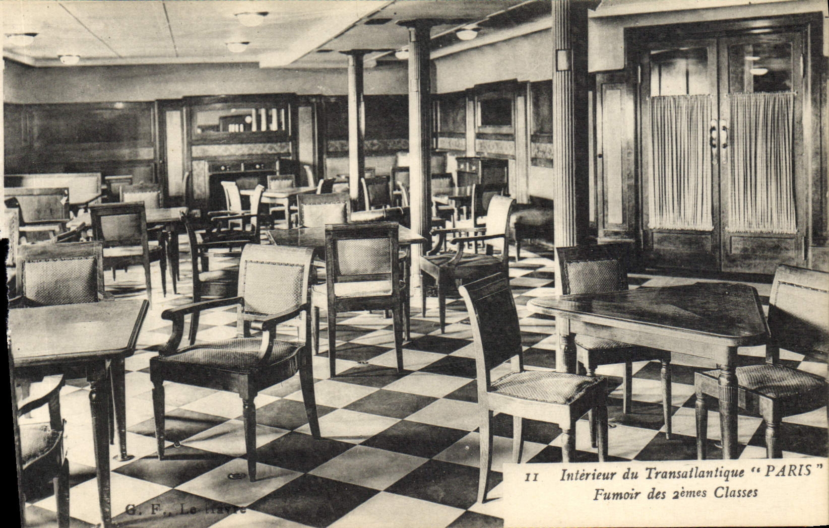 Intérieur du Transatlantique "PARIS" — Fumoir des 2èmes Classes — G. F. Le Havre