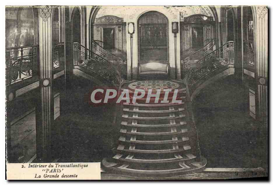 CPA Bateau Paquebot Interieur du Transatlantique Paris La grande descente 