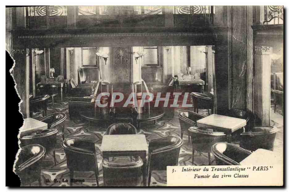 CPA Bateau Paquebot Interieur du Transatlantique Paris Fumoir des 1eres classes 