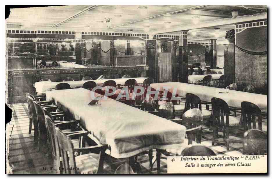 CPA Bateau Paquebot Interieur du Transatlantique Paris Salle a manger des 2eme classes 