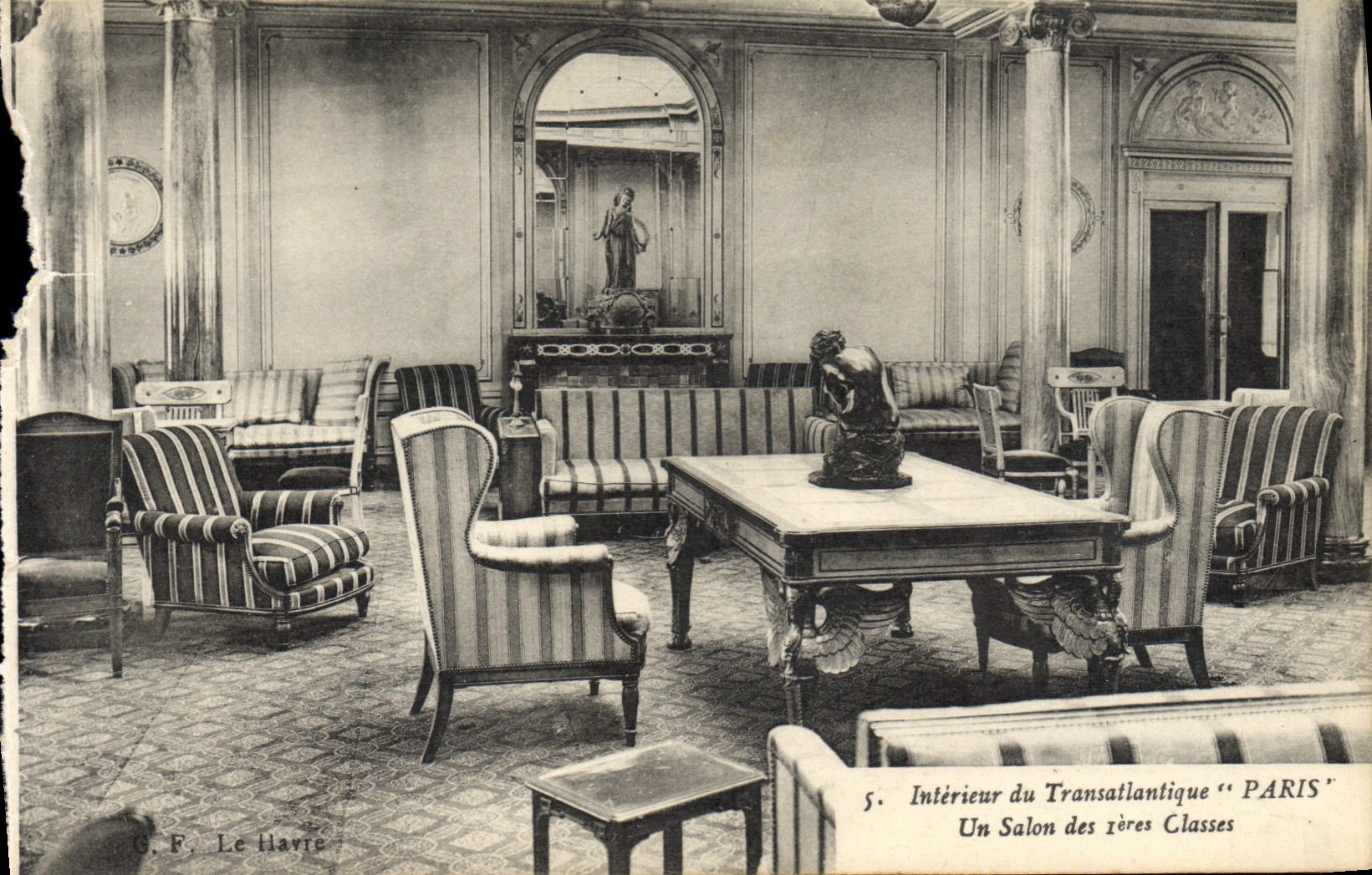 Intérieur du Transatlantique "PARIS" — Un Salon des 1ères Classes — G.F. Le Havre, n°5