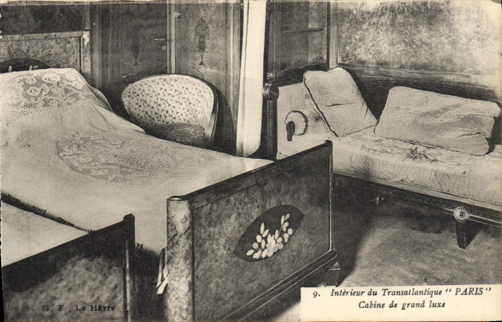 Intérieur du Transatlantique "PARIS" — Cabine de grand luxe — G. F. Le Havre, n°9