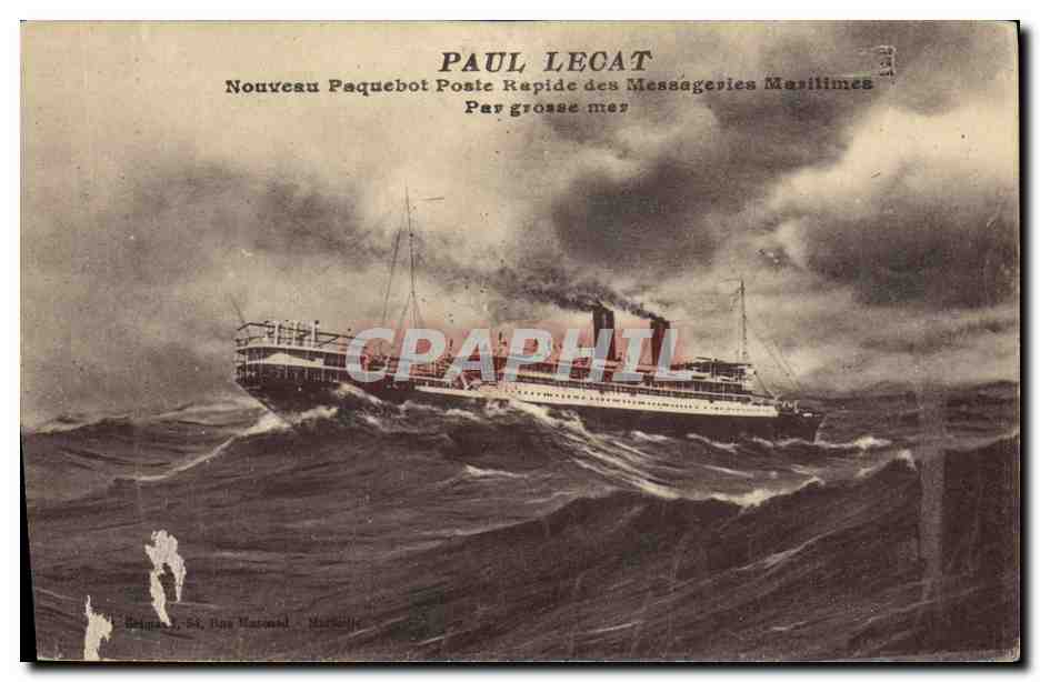 Paquebot Paul Lecat — Nouveau Paquebot Poste Rapide des Messageries Maritimes — éditeur Belge, n° 54, Bayeux, Normandie