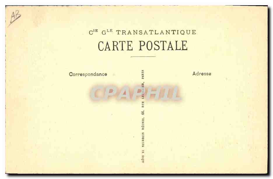 Cabine de l'Appartement de Grand Luxe — Paquebot « PARIS » — Cie Générale Transatlantique — Verso