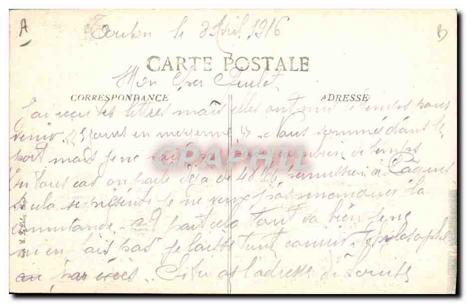 Le Transatlantique LA PROVENCE — Courlée en Méditerranée en Mars 1916 — Éditeur B.D. — Verso