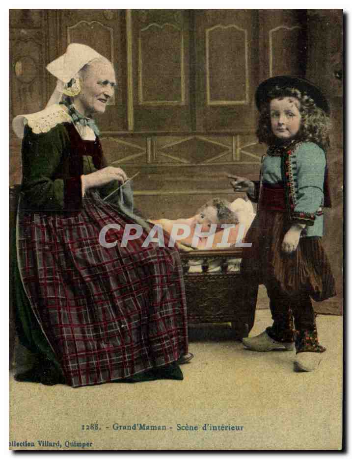 CPA Folklore Lits Clots Enfants Scene d'interieur Grand maman 
