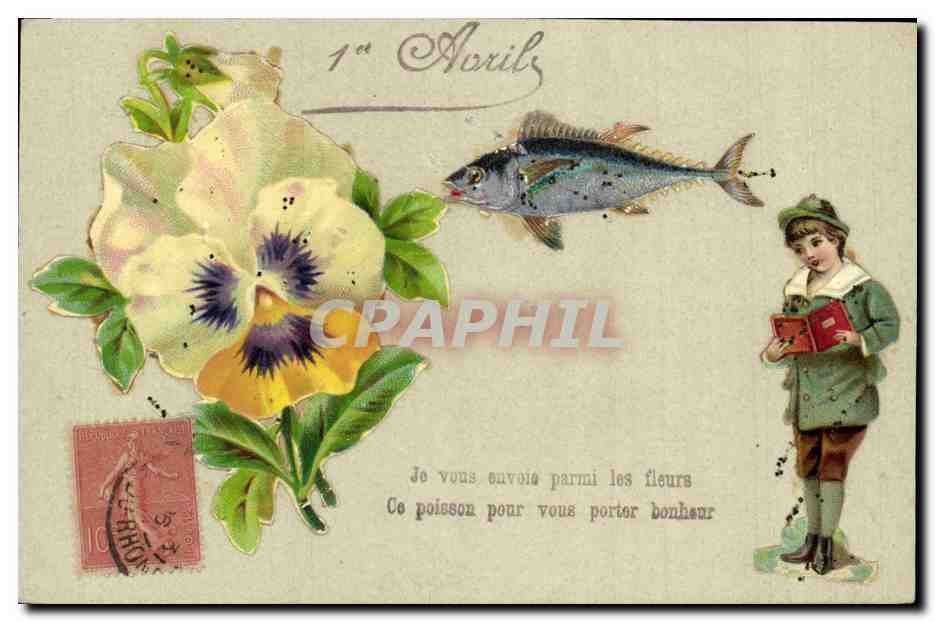 Fleurs et poisson — 1er Avril — éditeur inconnu