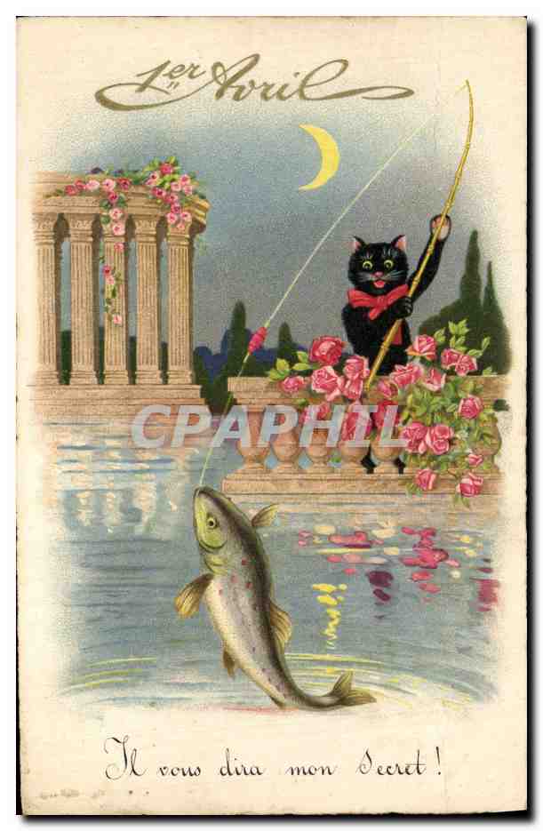 CPA Fantaisie Paques Poisson Chat 