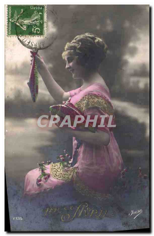 CPA Fantaisie Paques Poisson Femme 
