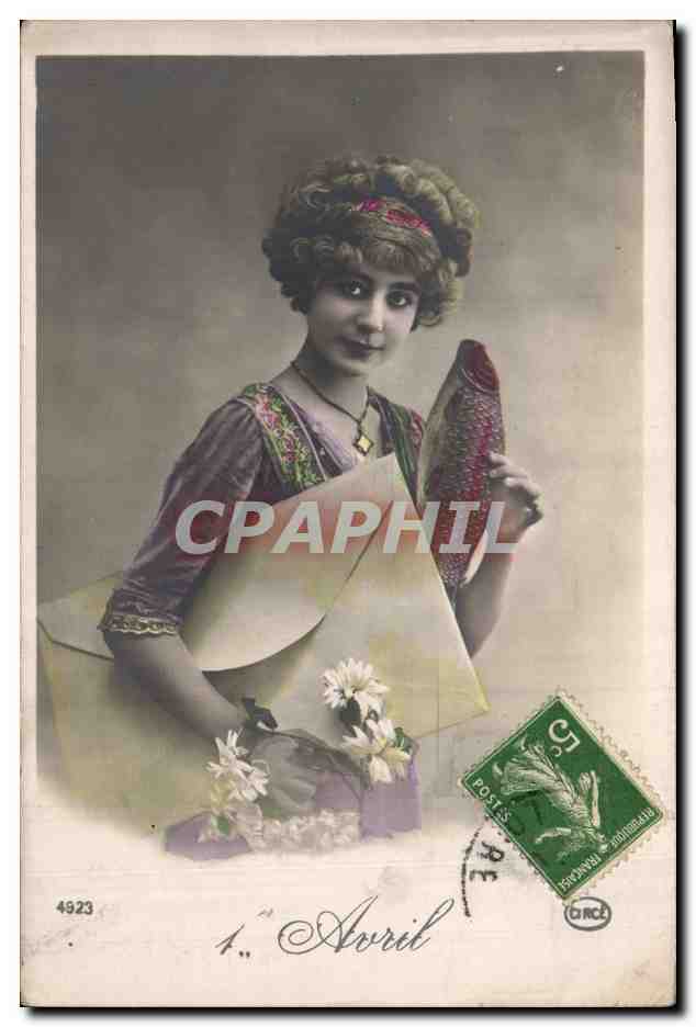 CPA Fantaisie Paques Poisson Femme 