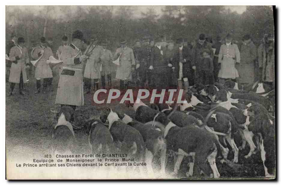 Chasses en Forêt de Chantilly — Equipage de Monseigneur le Prince Murat devant le Cerf avant la Curée — Éditeur : JEO