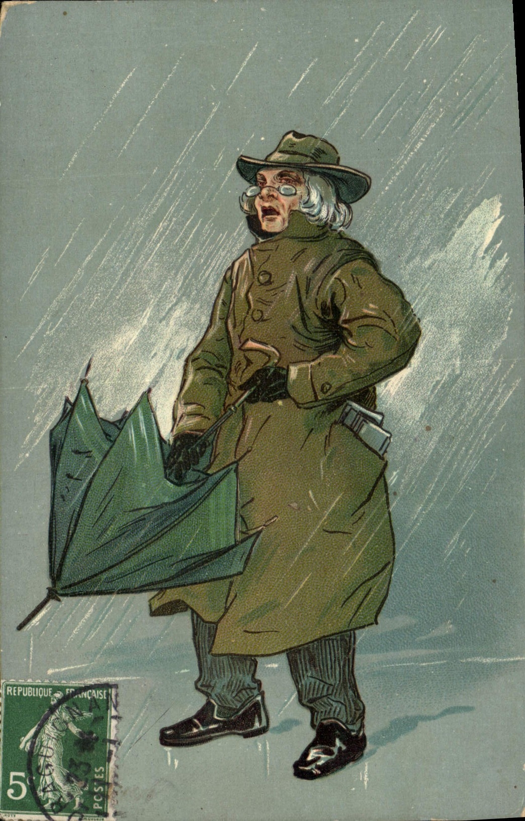 CPA Fantaisie Illlustrateur Femme sous la pluie 