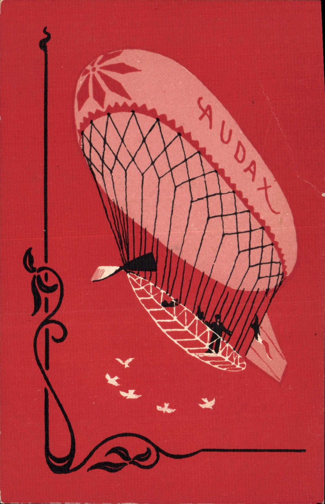 CPA Fantaisie Illlustrateur Dirigeable Zeppelin Audax 