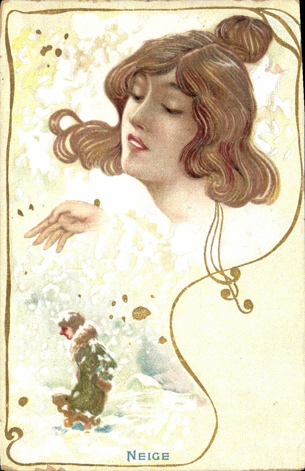 CPA Fantaisie Illlustrateur Femme Neige 