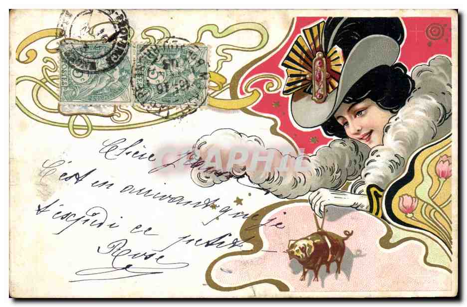 CPA Fantaisie Illlustrateur Femme Cochon Porc 