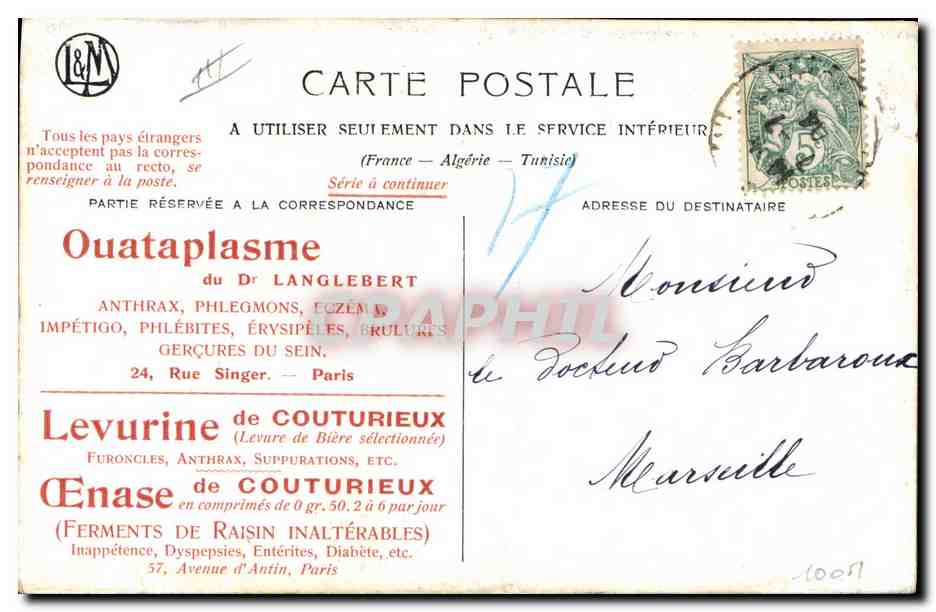 CPA Fantaisie Illlustrateur Auvers sur Oise Publicite Ouataplasme Levurine Oenase  — Rückseite