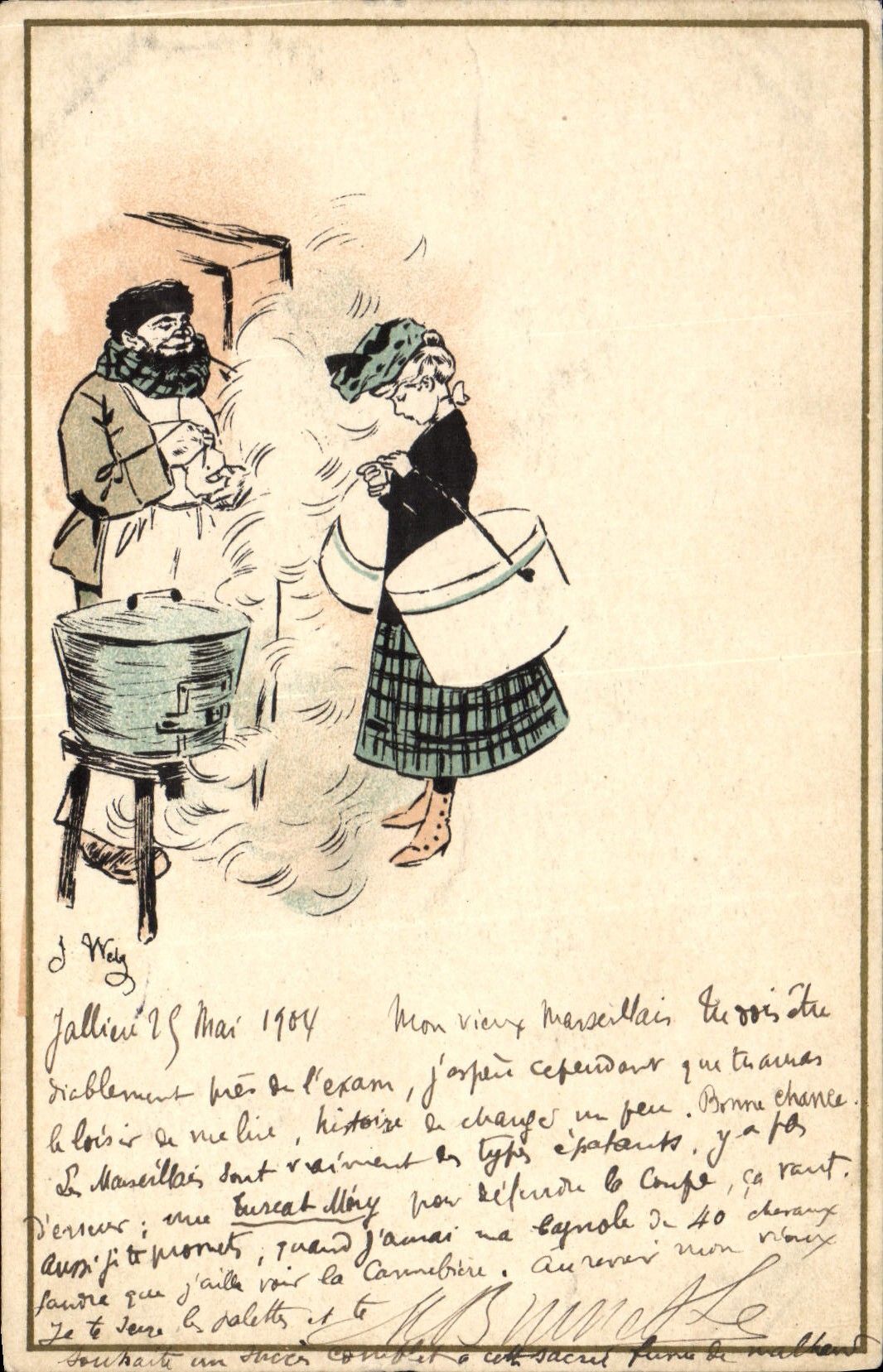Scène de cuisine à Marseille — dessin de J. Weig — éditeur non visible