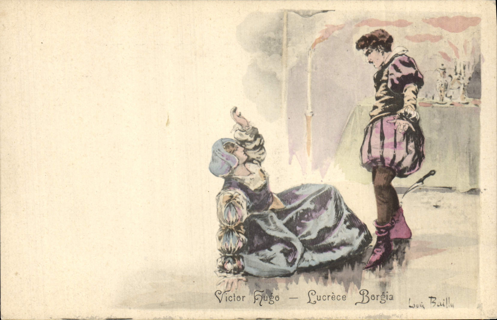 Lucrèce Borgia — scène tirée de l'œuvre de Victor Hugo — dessin de Louis Baillu