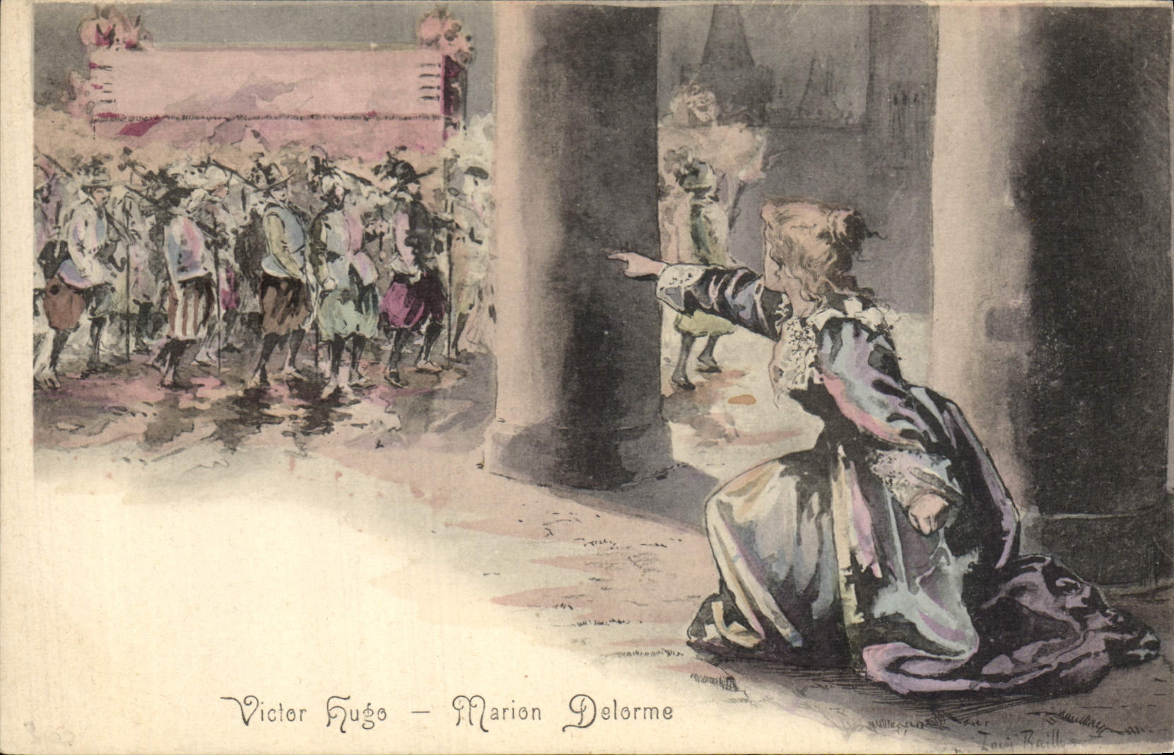 Marion Delorme — scène de la pièce de Victor Hugo — dessin de Louis Raill