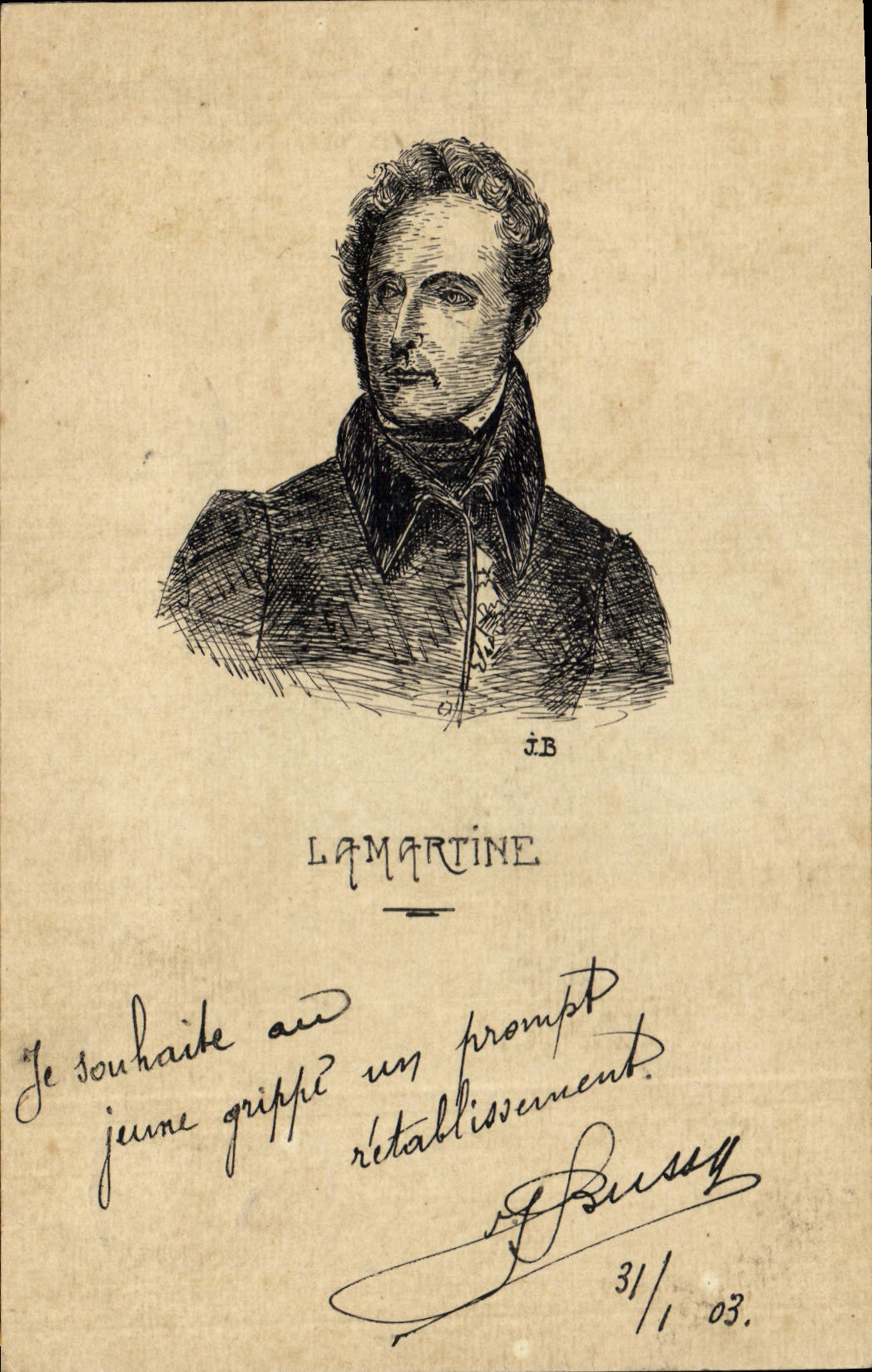 Lamartine — portrait gravé — J.B. (Jules Bussy) — 31/1/03