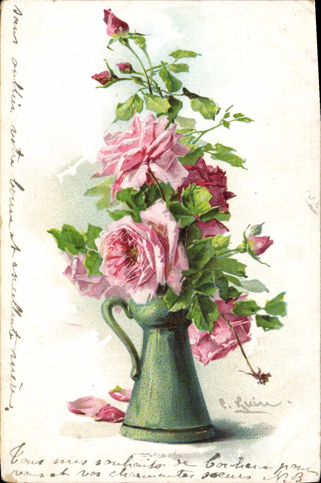 CPA Fantaisie Illustrateur Fleurs 