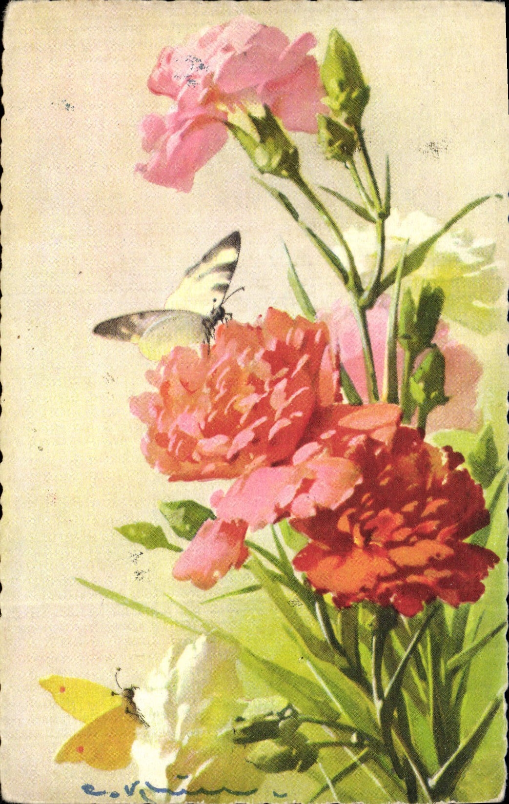 CPA Fantaisie Illustrateur Fleurs 