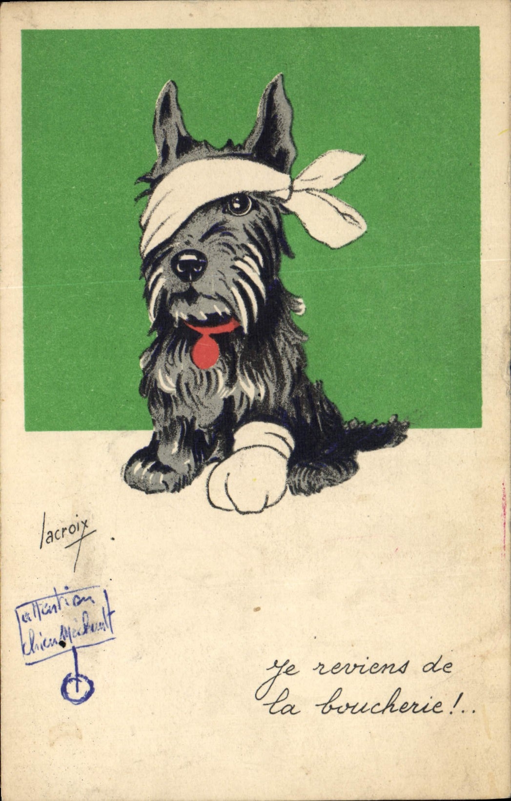 CPA Chiens Chien Lacroix Je reviens de la boucherie 