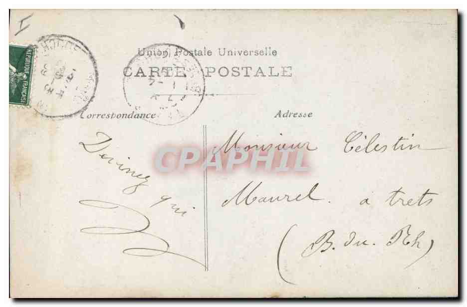 Femme avec poissons — sous arbres en fleurs — éditeur B.F. n°620 — Verso