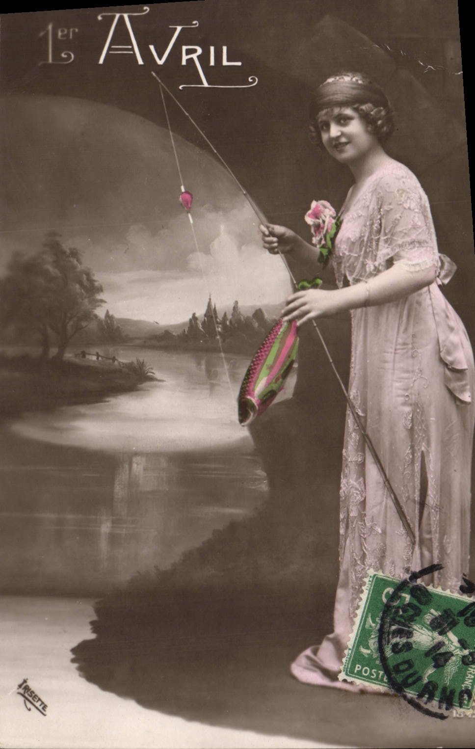 CPA Fantaisie Poisson 1er Avril Femme Peche 