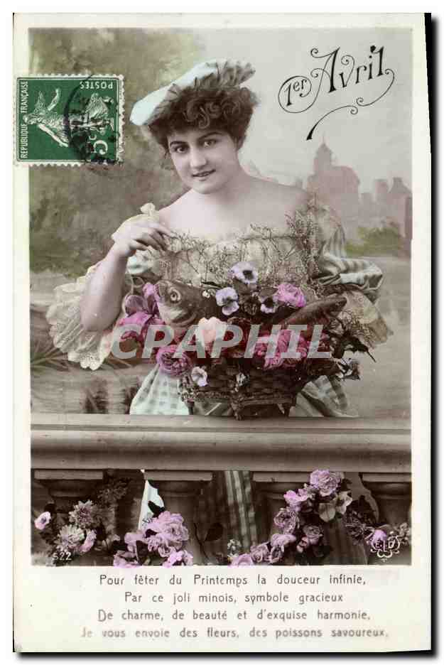 CPA Fantaisie Poisson 1er Avril Femme 