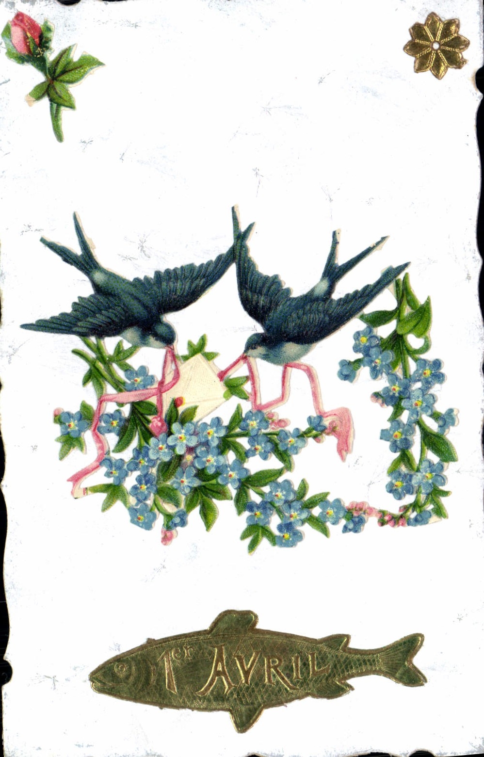 1er Avril — oiseaux et fleurs — CPAPHIL