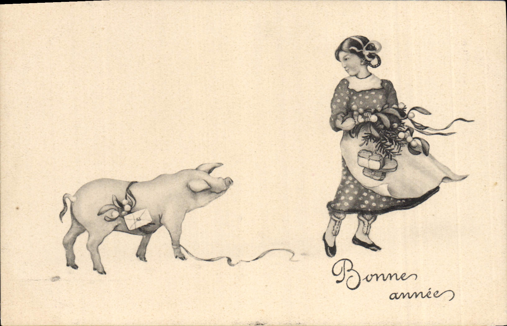 CPA Fantaisie Enfant Cochon Porc Bonne annee 