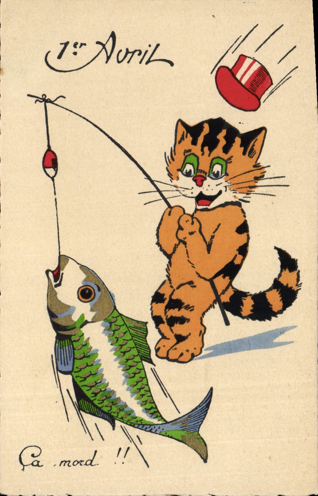 CPA Fantaisie Chat Poisson 1er Avril 