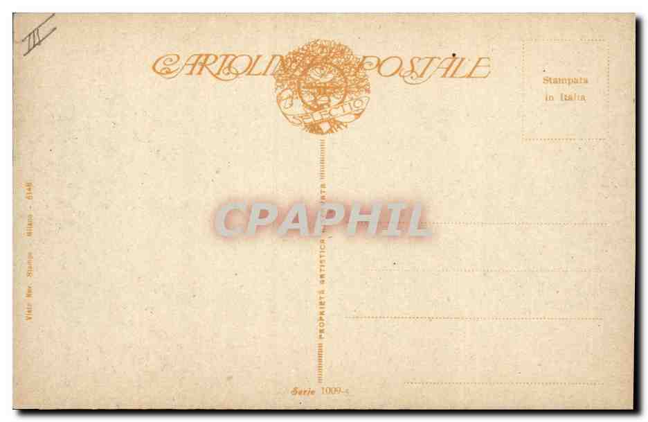 Femme avec colombe — scène de jardin — éditeur Caroline Postale, série 1009 — Reverso