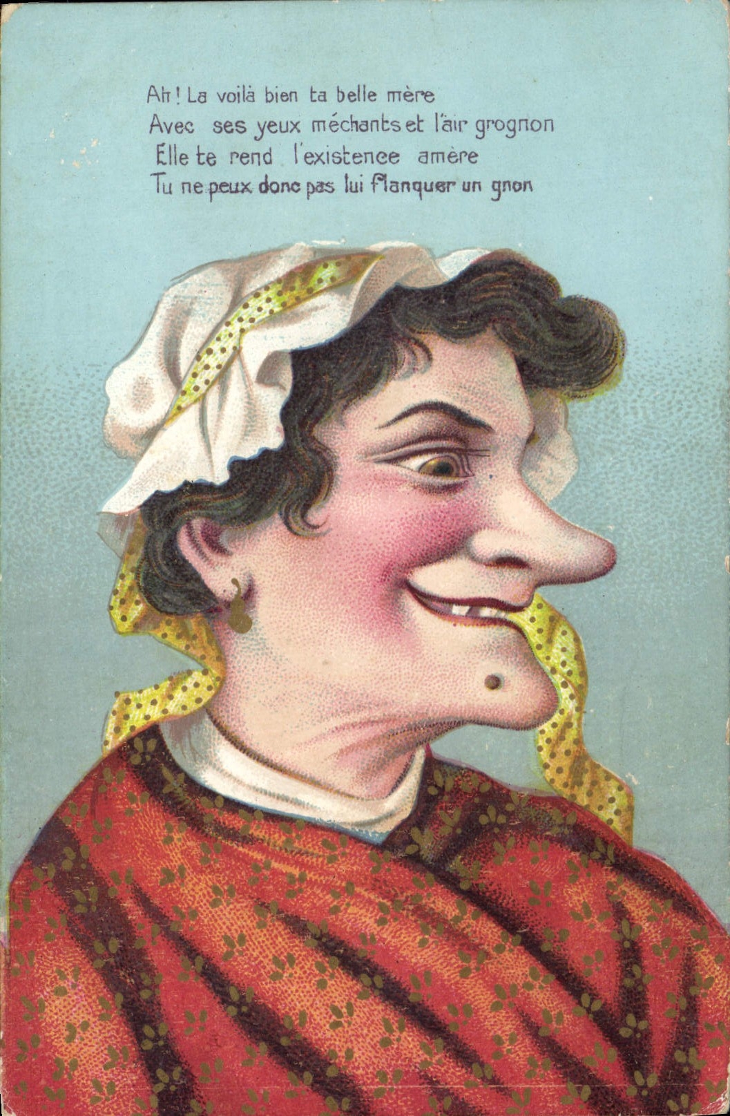 Mère grognon — caricature humoristique — éditeur non visible